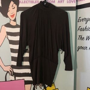 Brown mock turtleneck sweater w/ open slit back L